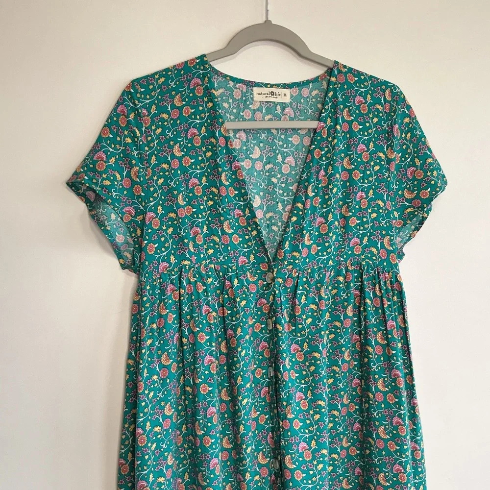 Natural Life Avery Midi Shirt Dress sz M BOHO Babydolll Pockets Cottagecore - Picture 4 of 10
